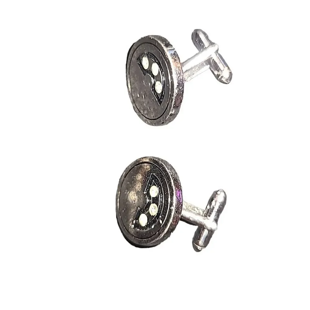 Vintage Silver Tone Disc‎ & Rhinestone Swank Men's Cufflinks